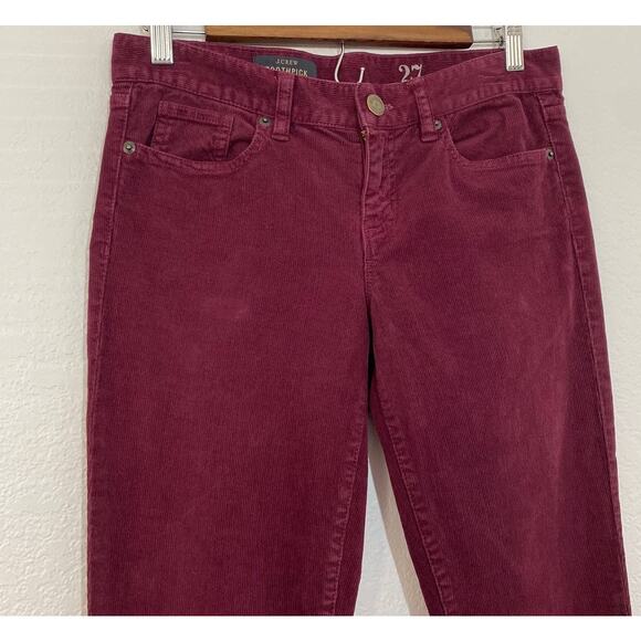 J. Crew Toothpick Size 27 Ankle Burgundy Corduroy Pants Slim Straight Casual - Picture 3 of 9